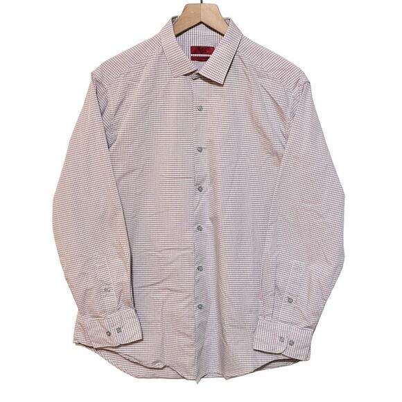 Alfani Dress Shirt Mens L 16 32-33 Pink Fitted Performance Check Button Down - Picture 1 of 7